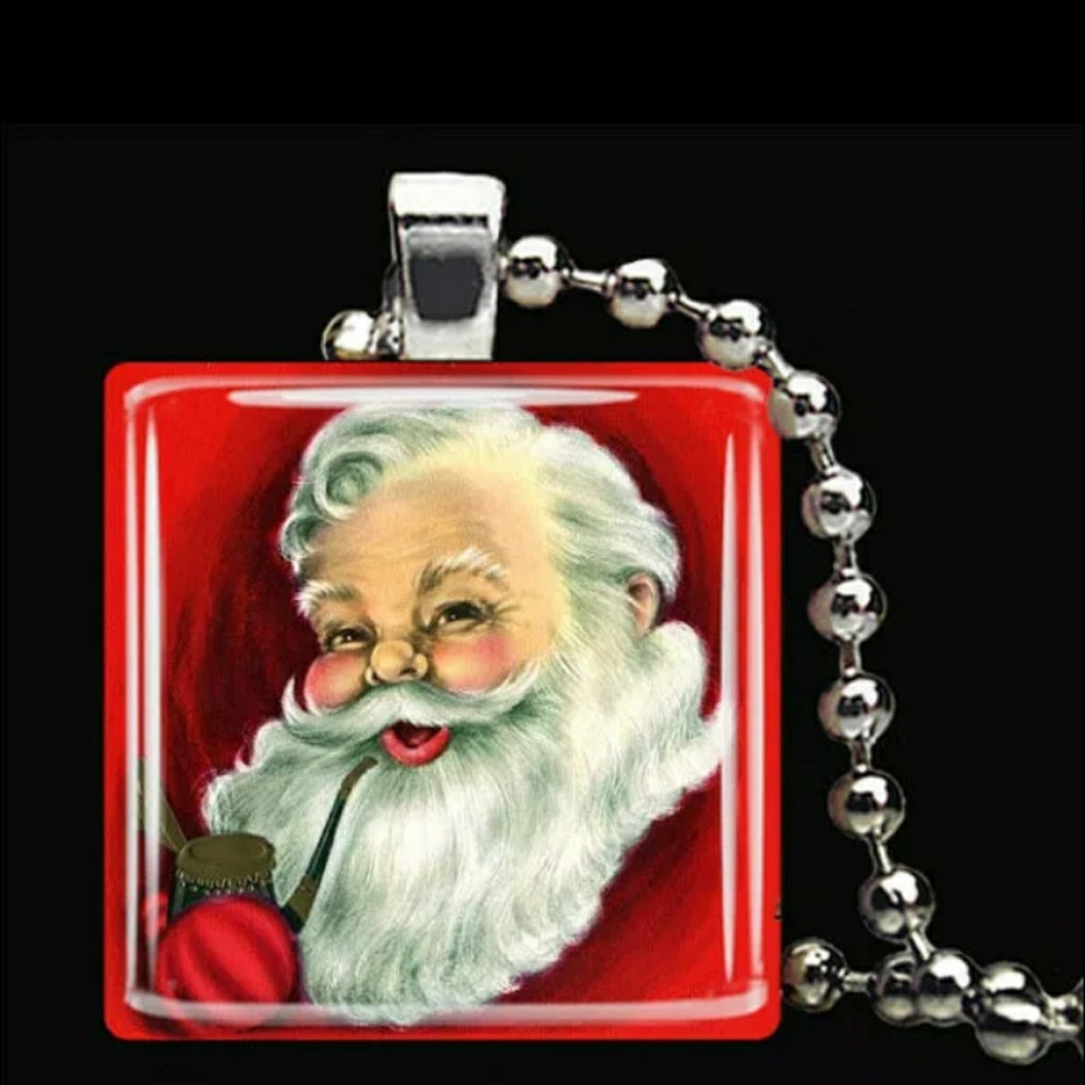 Santa Clause snow glass tile pendant necklace